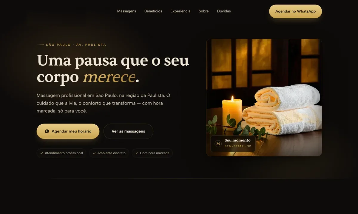Site de massagem e bem-estar feito pela Nebula